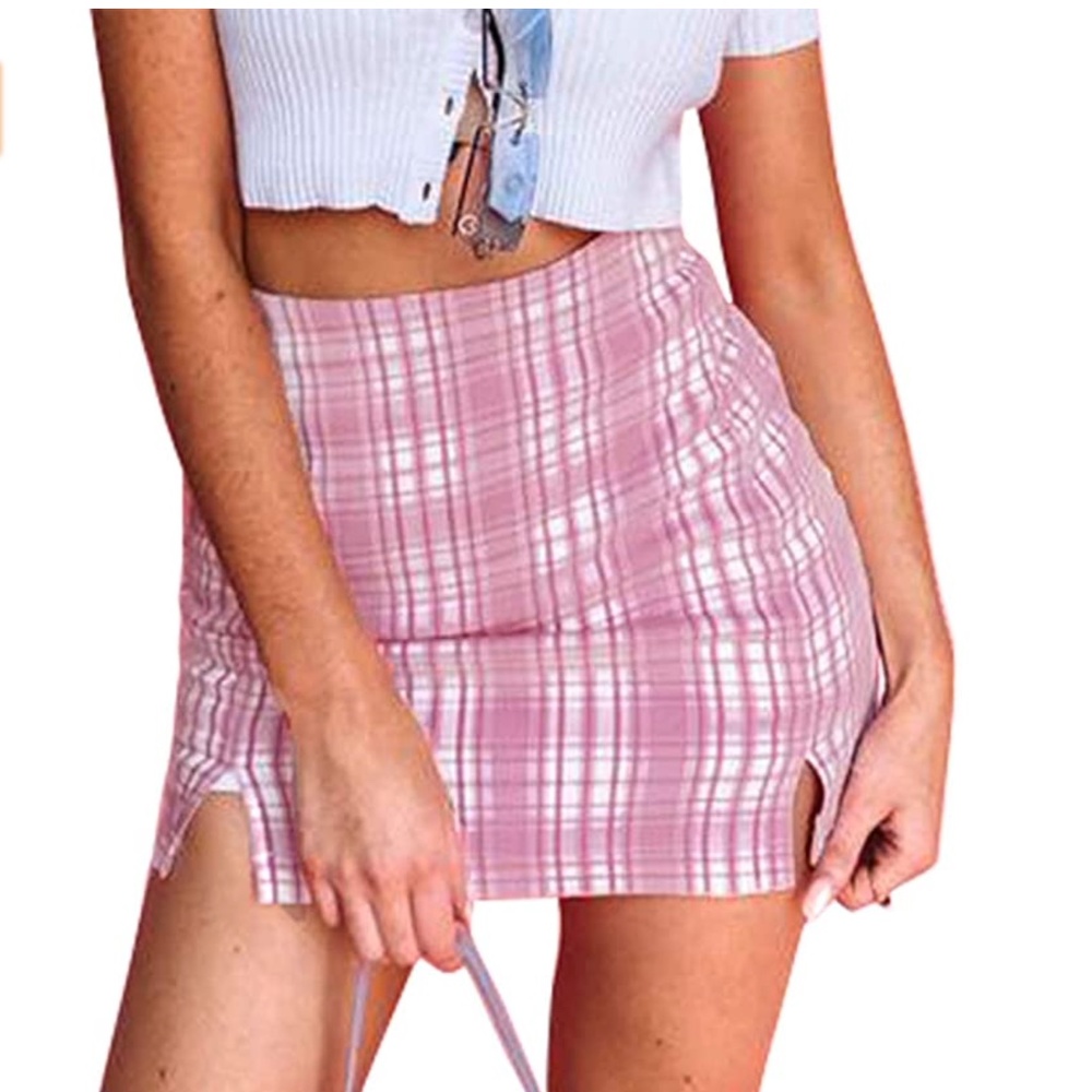 NEW Women's Plaid High Waist Stretch Slim Fit Slit Mini Skirt Size Small NEW